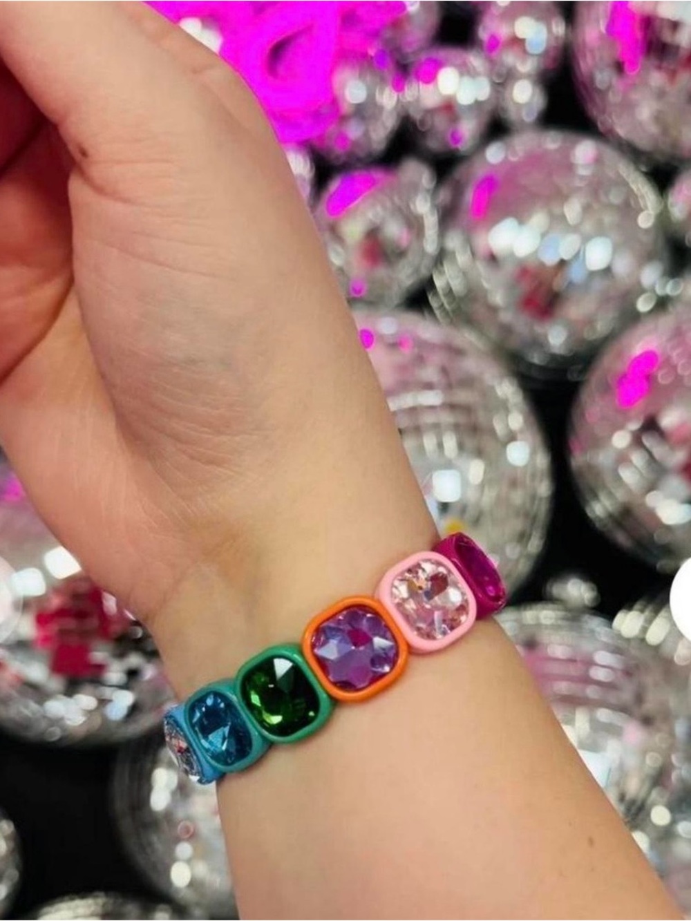 Frankie Rainbow Crystal Gemstone Gem Rhinestone Jeweled Stretch Bracelet  🌈
